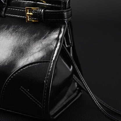 Prada Cleo Black Patent Leather Shoulder Bag with Gold Hardware